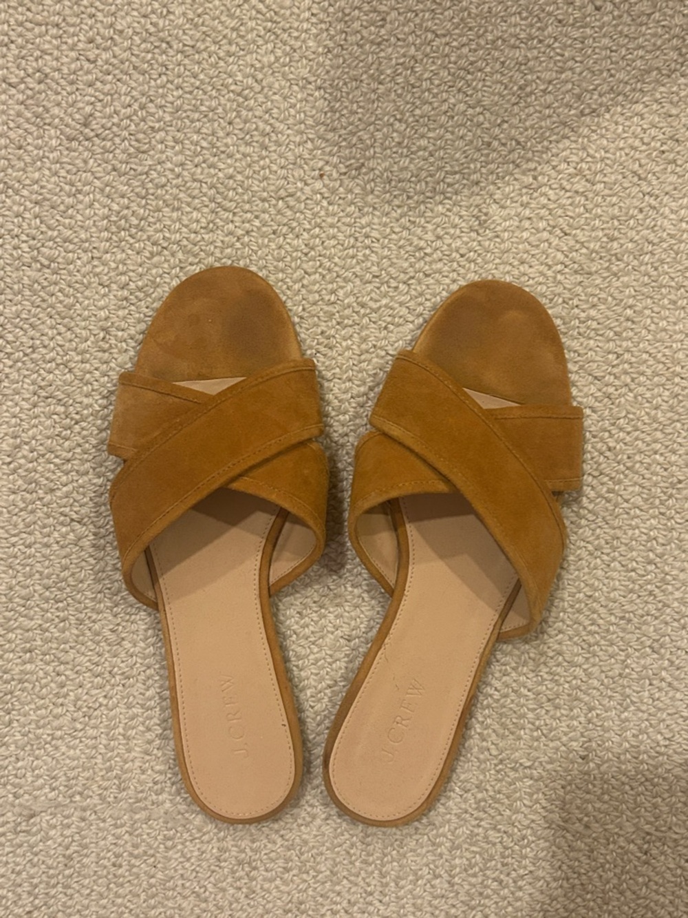 J. Crew Suede Slide Sandals in Tan